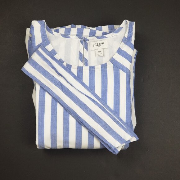 J.Crew Factory 100% Cotton Tiered Midi Dress Women's Size 4P Blue & White Stripe - Picture 16 of 16